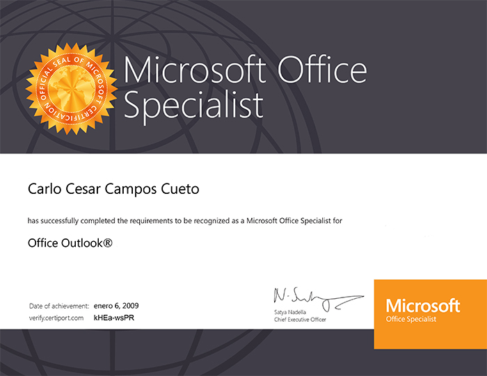 Certificado Internacional de Outlook