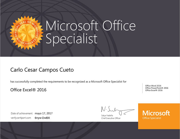 Certificado Internacional de Excel