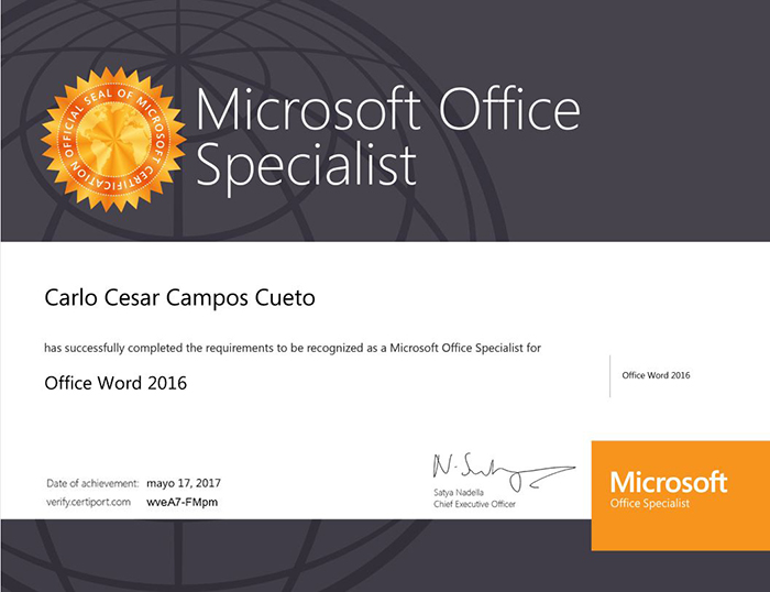 Certificado Internacional de Word